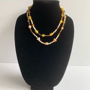 Yellow Glass and Cream Matte Beaded handmade Necklace